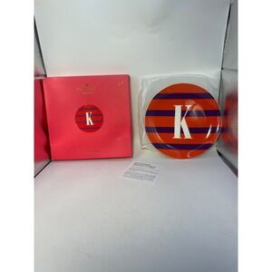 KATE SPADE Lenox Wickford to the Letter K Dessert Plate Stripe Orange Purple NEW